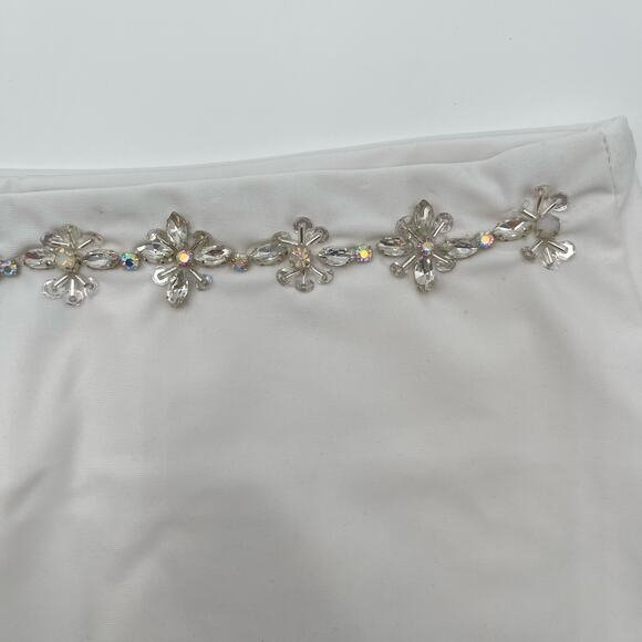 Oceanus | NEW White Aaliyah Crystal Trim Bandeau Top Mini Skirt Set S - Picture 8 of 13